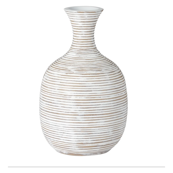 Colombo Ribbed Resin Wide Bulb Vase in White