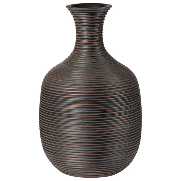 Colombo Ribbed Resin Wide Bulb Vase in Brown