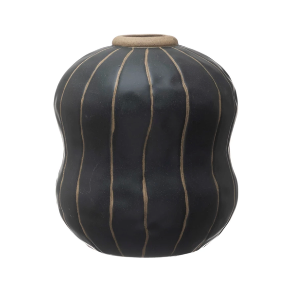 Stoneware Vase with Wax Relief Stripes