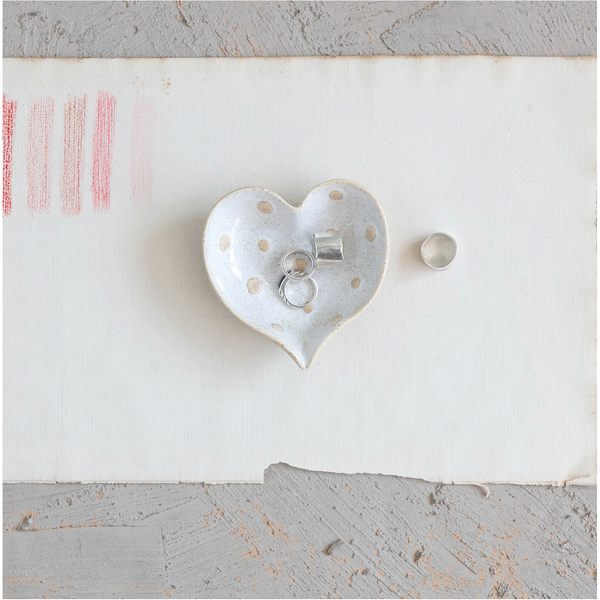 Stoneware Heart Shaped Dish with Dots