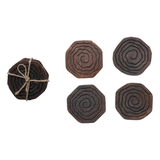 Round Hand-Carved Mango Wood Coasters in a set of 4.