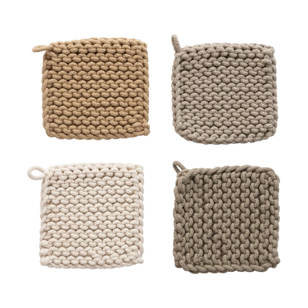 Square Cotton Crocheted Pot Holder, 4 Colours
