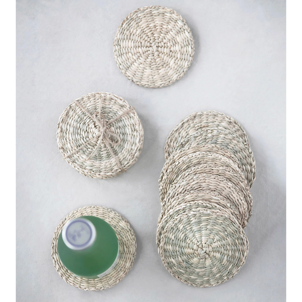 Round Hand-Woven Seagrass Coasters, Natural, Set of 4