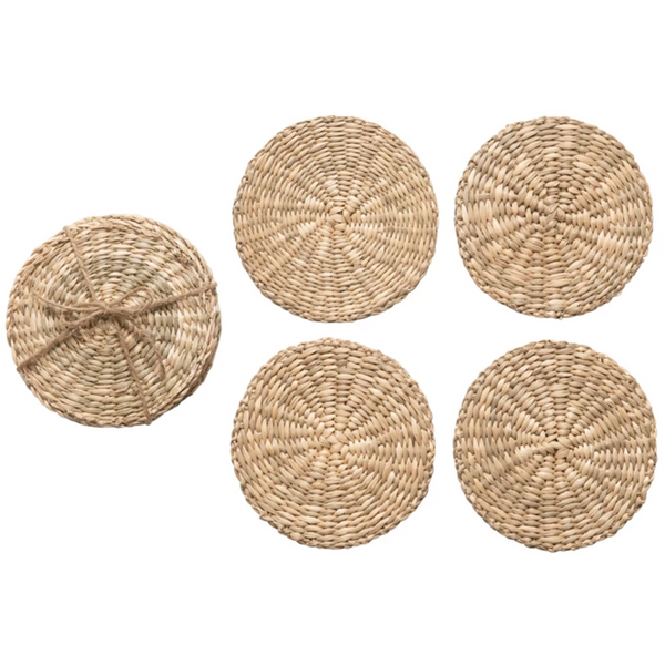 Round Hand-Woven Seagrass Coasters, Natural, Set of 4