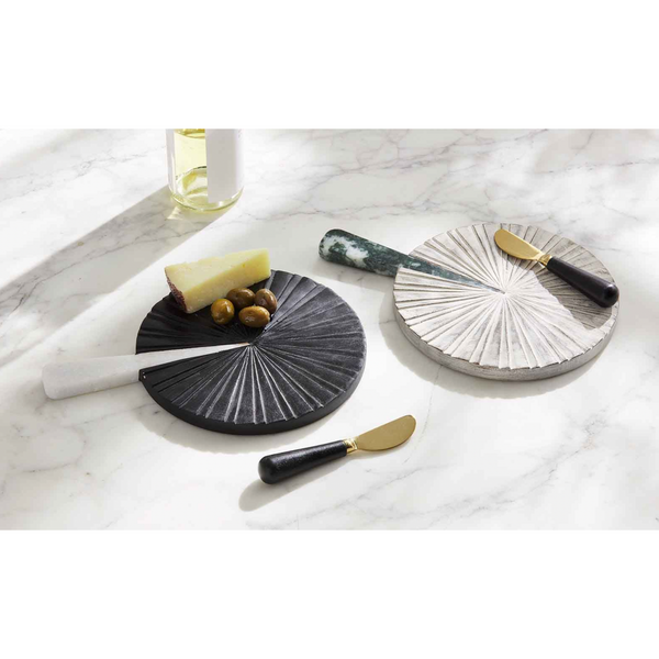 Grooved Wood And Marble Serving Boards With Knife