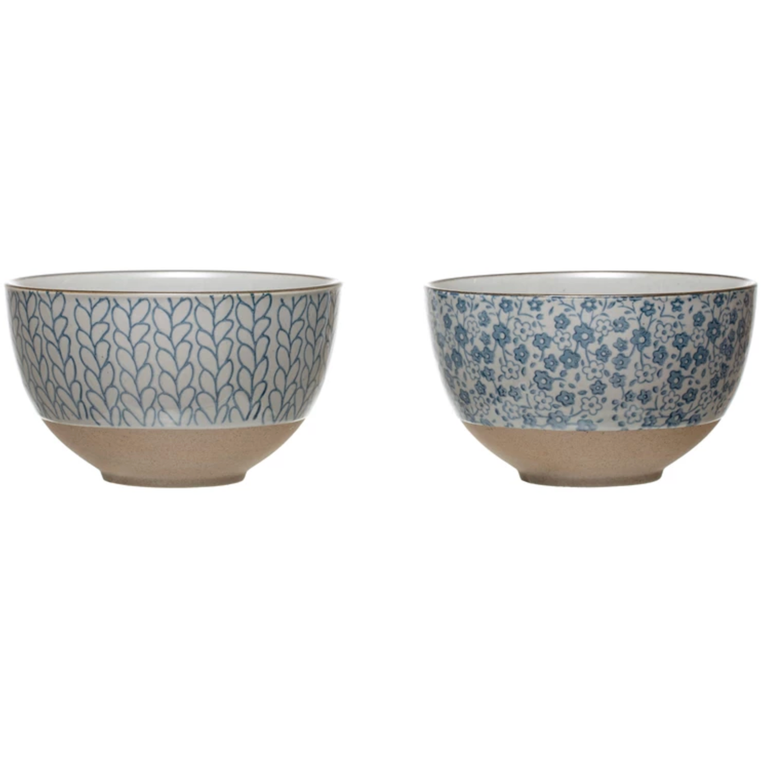 Hand-Painted Stoneware Bowl with Handles & Botanicals (Each One Will Vary)