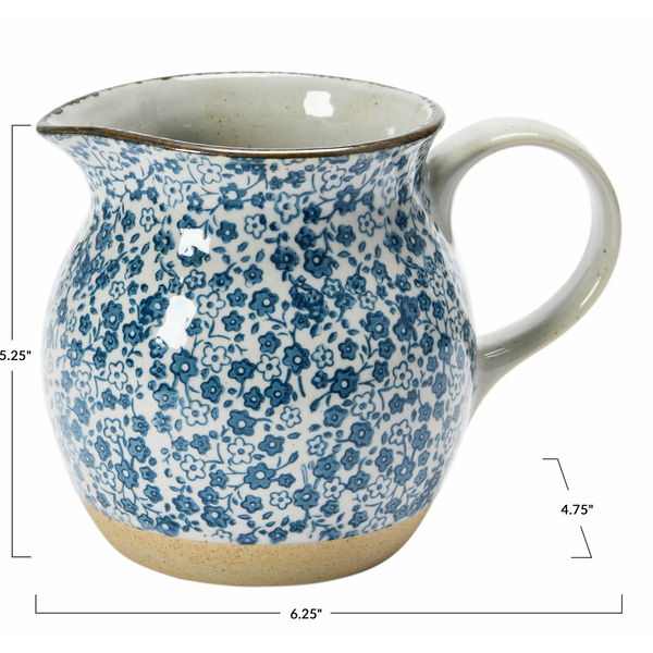 Stoneware Pitcher with Floral Print