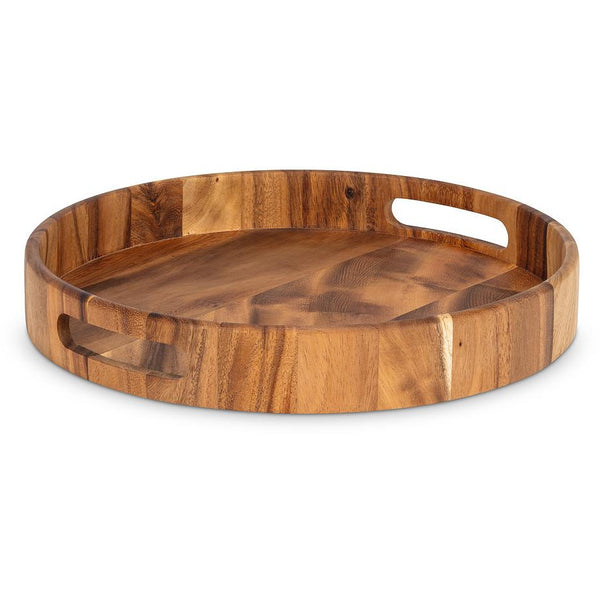Round Wood Tray with Handles