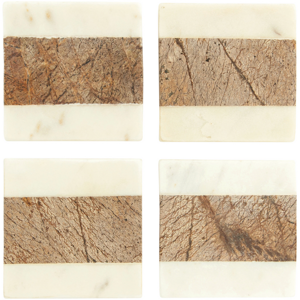 4" Square Marble Coasters, Set of 4