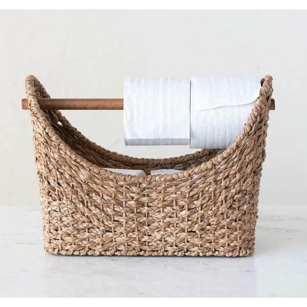 Oval Hand-Woven Bankuan Toilet Paper Basket with Wood Handle