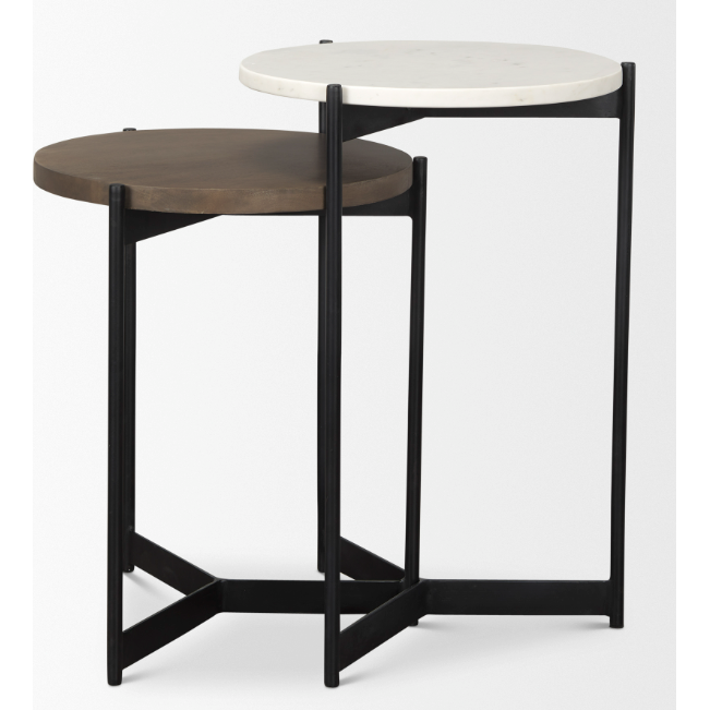 Larkin Nesting End/Side Tables - Marble & Dark Brown Wood Tabletop