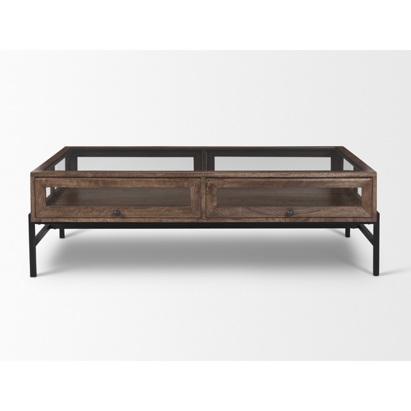 Arelius Rectangular Coffee Table in Medium Brown Wood