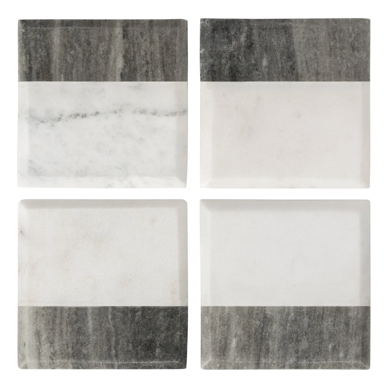 Two Tone Marble Square Coasters 4 Piece Set