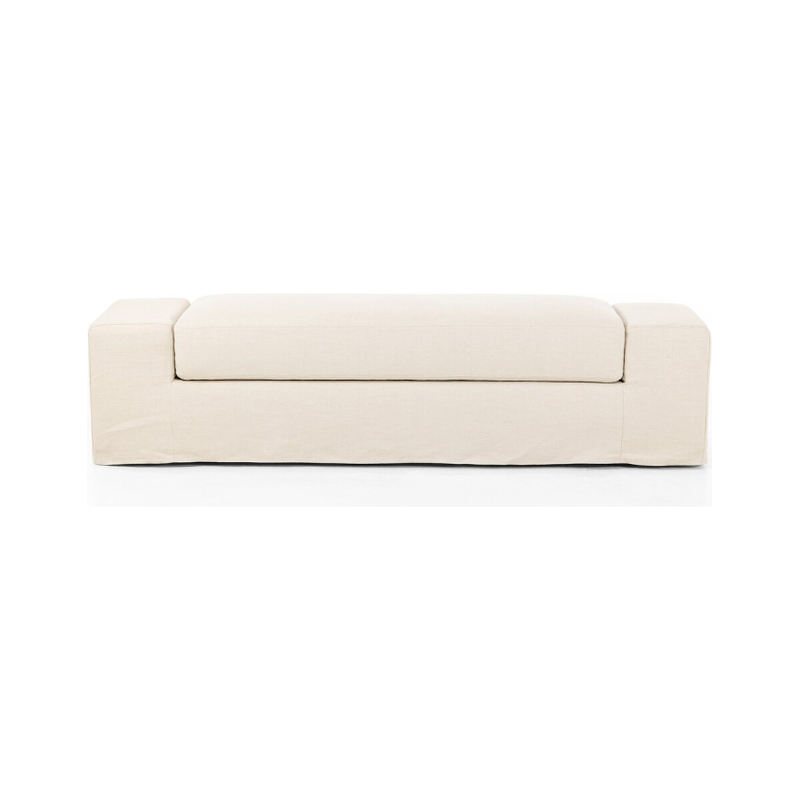 Wide Arm Slipcover Accent Bench in Brussels Natural Fabric