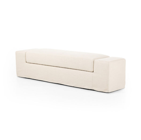 Wide Arm Slipcover Accent Bench in Brussels Natural Fabric