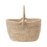 Oval Hand-Woven Grass &amp; Date Leaf Basket with Handle