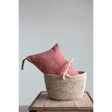 Oval Hand-Woven Grass &amp; Date Leaf Basket with Handle