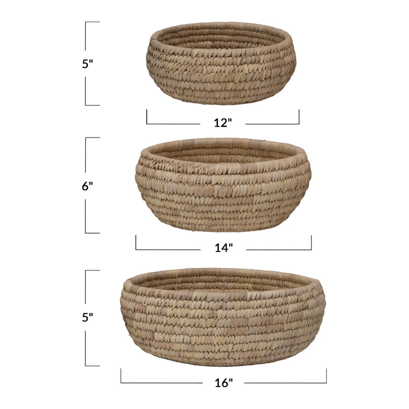 Grass &amp; Date Leaf Baskets, Set Of Three