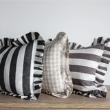 Ruffle Gingham Cushion in Beige