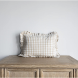 Ruffle Gingham Cushion in Beige