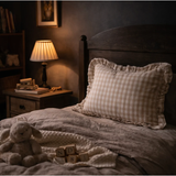 Ruffle Gingham Cushion in Beige