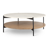 Larkin Round Coffee Table - Marble and Medium Brown Wood