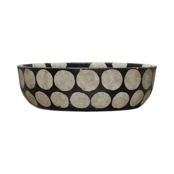 Terra-cotta Bowl w/ Wax Relief Dots, Black & Cement Color