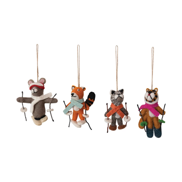 Handmade Wool Felt Skiing Animal Ornament, 4 Styles