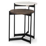 Larkin Nesting End/Side Tables - Marble & Dark Brown Wood Tabletop