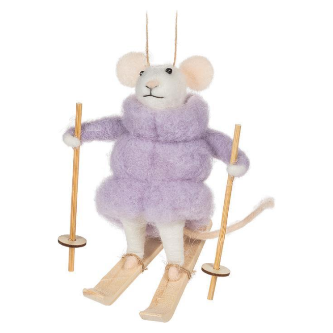 Skiing Mouse in Puffy Ornament