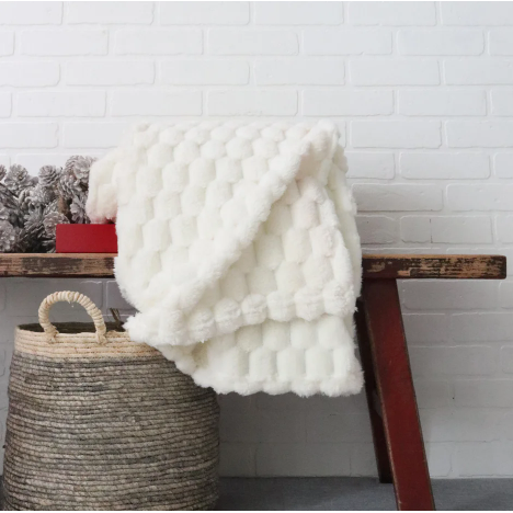 Textured Fleece Throw in Cream