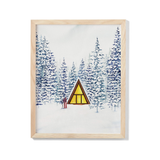 Snowy Cabin A-Frame Watercolour Print