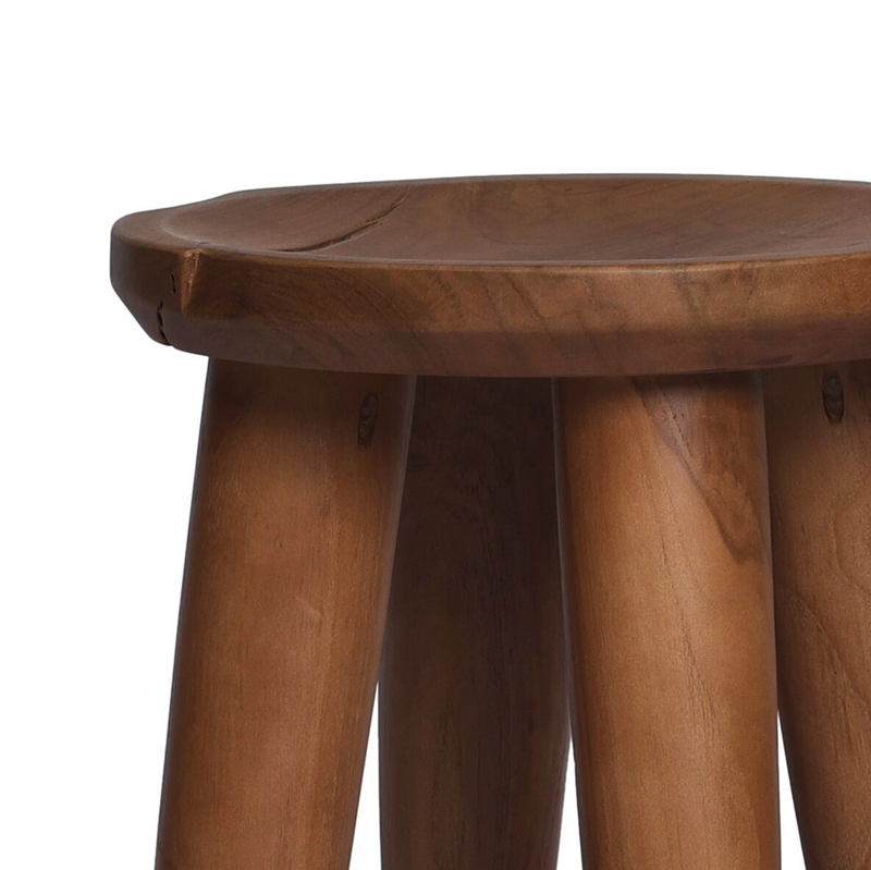 Zuri Round Outdoor End Table in Aged Natural Teak