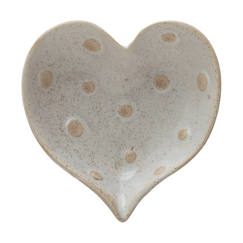 Stoneware Heart Shaped Dish with Dots