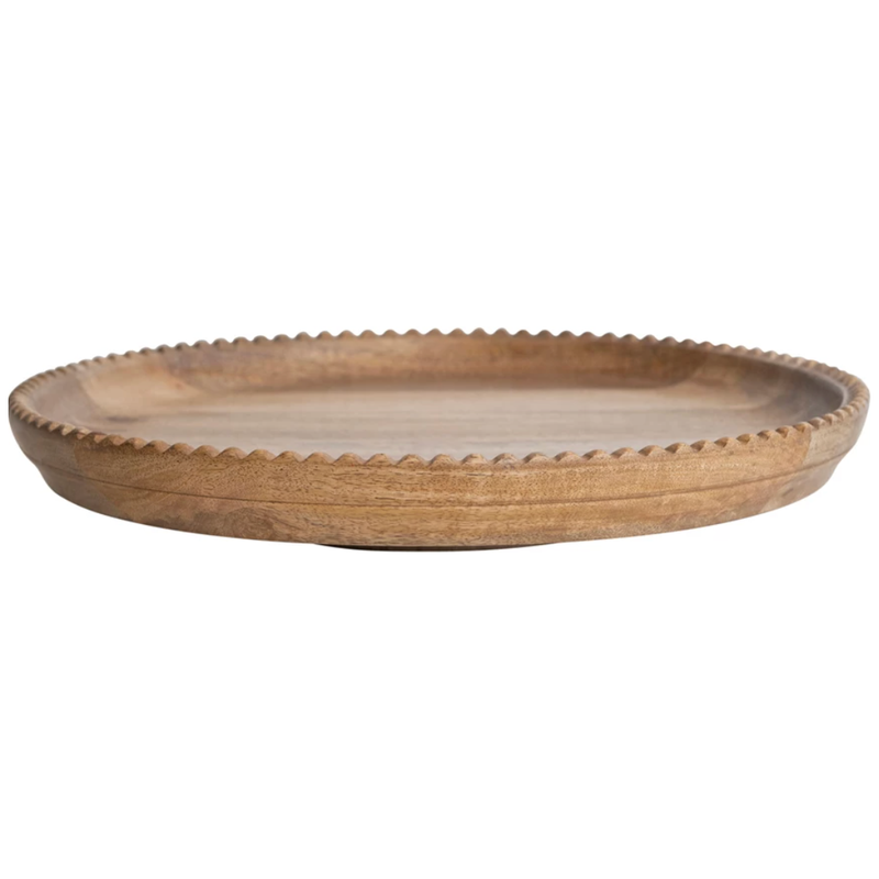 Mango Wood Lazy Susan w/ Scalloped Edge, Natural