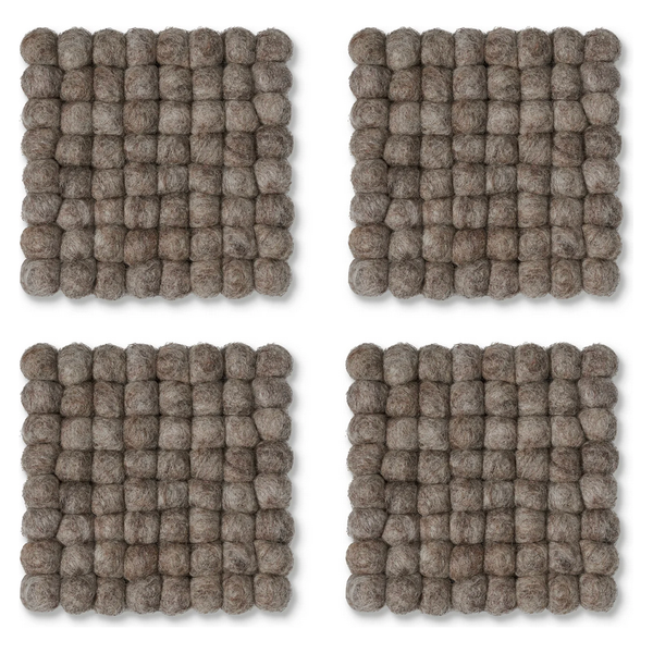 Modwool Felt Ball Square Coaster in Light Brown - Set of 4