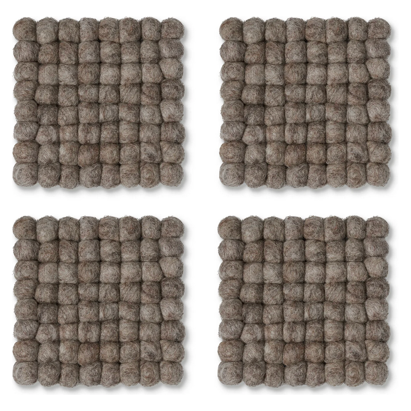 Modwool Felt Ball Square Coaster in Light Brown - Set of 4