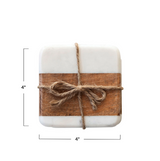 Marble and Acacia Wood Coasters, Set of 4