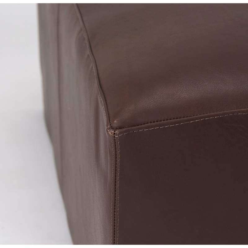 Minara Square Ottoman Dark Brown Leather