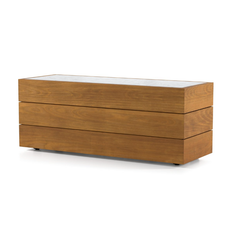Grant Outdoor End Table with White Marble Top