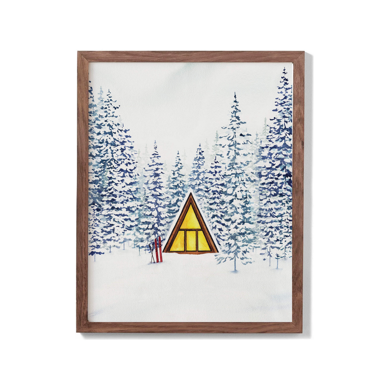 Snowy Cabin A-Frame Watercolour Print