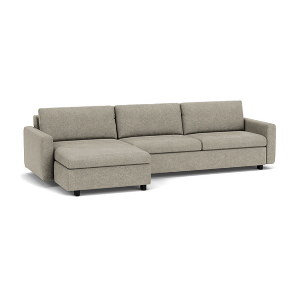 Reva 2 piece sectional Queen sleeper sofa with storage chaise with narrow Arms with Black ash legs in G50 Coda Concrete