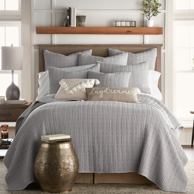 Mills Waffle Quilt Set - Grey