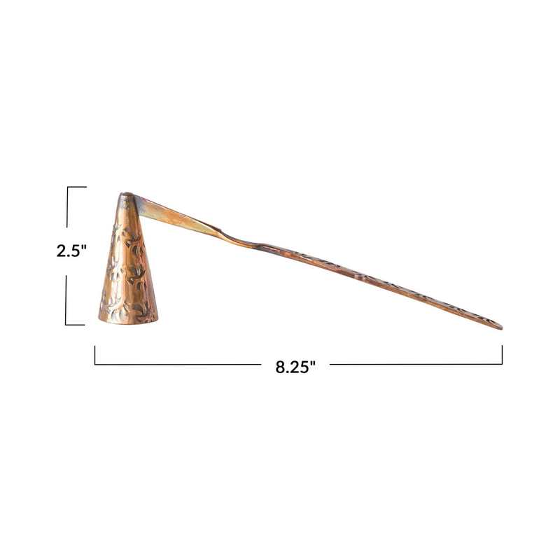 Debossed Copper Candle Snuffer, Burnt Finish