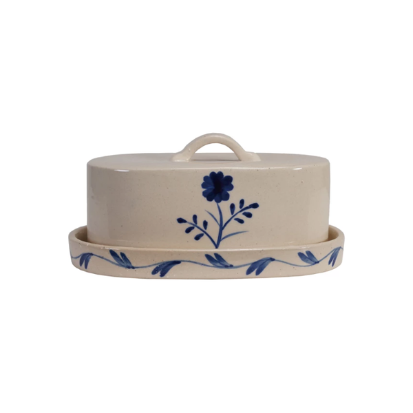 Hand-Painted Stoneware Butter Dish