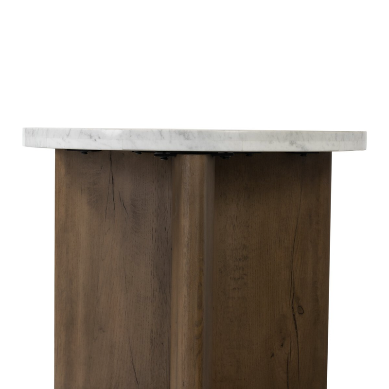 Toli End Table in Italian White Marble/Rustic Fawn