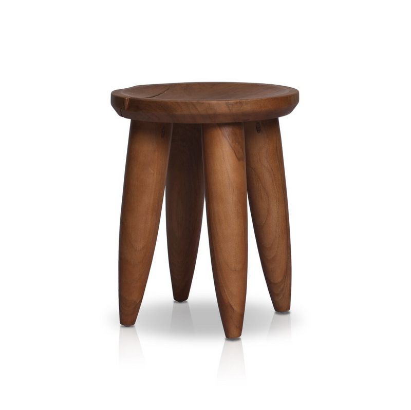 Zuri Round Outdoor End Table in Aged Natural Teak