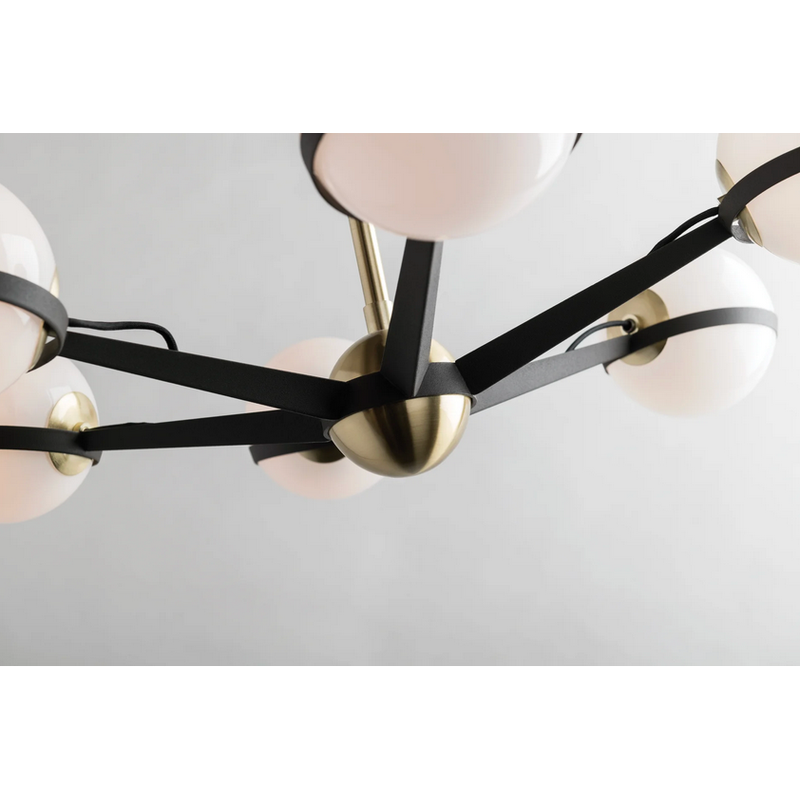 Ace Chandelier Four Globe in Black and Brass