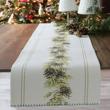 Shimmer Pinecone Table Runner in Green