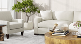 Custom Retreat Sectional - Gr.8 Wesley Linen - LAF One Arm Loveseat + RHF End Chaise - Uptown Light Legs